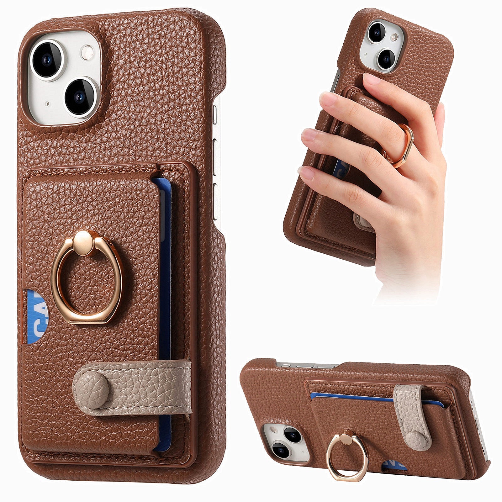 Y2 For iPhone 14 Case Kickstand Card Slot PU+PC+TPU Anti-Drop Phone Shell Y2 For iPhone 14 Case Kickstand Card Slot PU+PC+TPU Anti-Drop Phone Shell